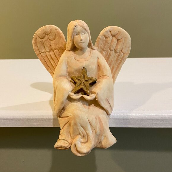 Vintage Christmas Angel Shelf Sitter Figurine Holding Star Holiday Home Decor - Picture 1 of 13